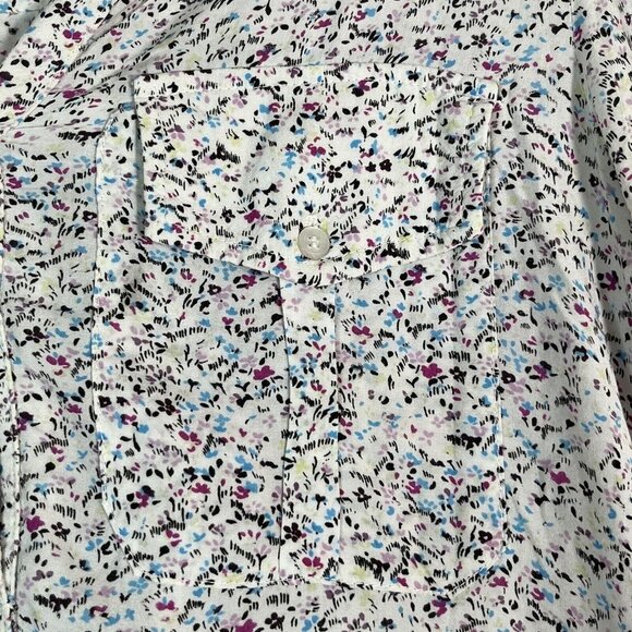 Ella Moss Long Sleeve Half Button Front Floral Blouse Breast Pockets White XS - Picture 6 of 10